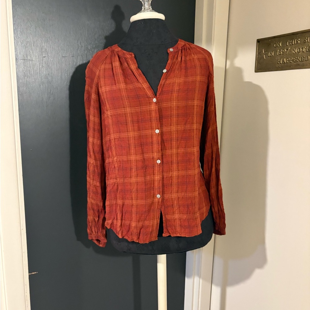 Universal Thread Rust Plaid Button Front Rayon Bl… - image 1